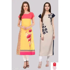 Women's Crepe Straight Cut Long Kurti(m) Pack of 2