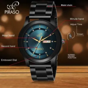 PIRASO D&D C22 BLUE BLACK Classy Look Blue Dial and Black Chain Watch for Men Boys Analog 