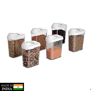 PLASTIC EASY FLOW STORAGE JAR WITH LID (750ML, SET OF 6) AA005