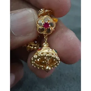 Red stone floral jhumka