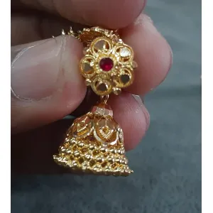 Red stone floral jhumka