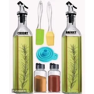 500ml Glass OilBottle(2),120ml Glass Spice Jar(2),Silicone Funnel(1),Oil Brush-1,spatula-1
