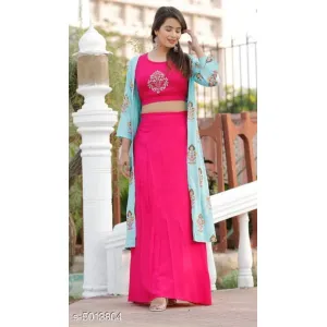 Stylish Ethnic  Crop Top & Skirt set with shrug
