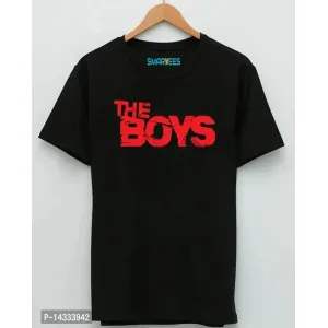 Reliable Black Cotton Blend Printed Round Neck Tees For Men


