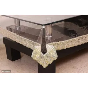 SSDN PVC 4 Seater Table Cover with Golden LACE (Transparent)