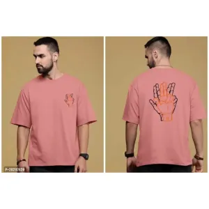 Classic Pink Cotton Blend Oversize Round Neck Printed T-Shirt for Men

