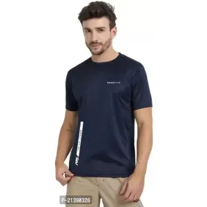 Reliable Blue Polyester Printed Round Neck Tees For Men


