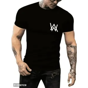 Reliable Black Cotton Printed Round Neck Tees For Men


