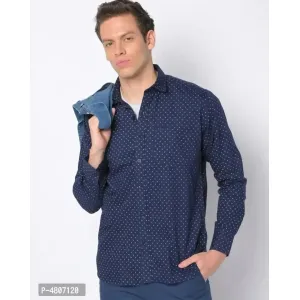Stylish Navy Blue Long Sleeves Regular Fit Casual Shirts For Men

