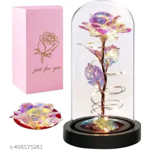Rose gift with glass & led light 
