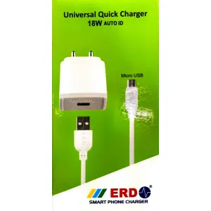 ERD SMART MOBILE PHONE 18 WATT FAST CHARGER WITH MICRO USB DATA CABLE 