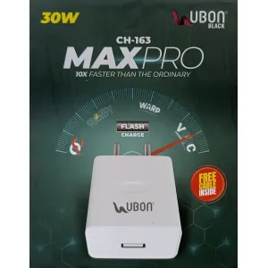 UBON  30 WATT  HIGH SPEED MOBILE PHONE CHARGER WITH TYPE-C DATA CABLE