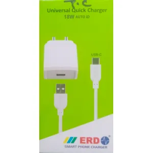 ERD SMART MOBILE PHONE 18 WATT FAST CHARGER WITH TYPE-C CHARGING DATA CABLE 