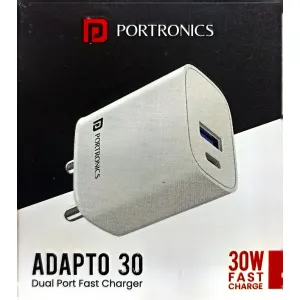 PORTRONICS 30 WT  HIGH SPEED FAST MOBILE PHONE CHARGER WITH DATA CABLE (USB & TYPE-C PORT)