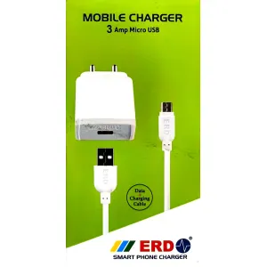 ERD SMART MOBILE PHONE CHARGER 3 Amp WITH MICRO USB DATA CABLE