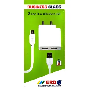 ERD SMART MOBILE PHONE  DUAL USB 3 Amp CHARGER WITH MICRO USB DATA CABLE 