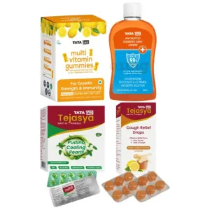 Combo Pack of Tata 1mg Tejasya Cough Relief Drops, Cooling Pearls, Antiseptic Liquid,