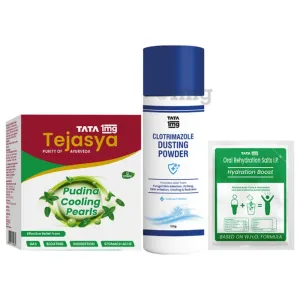 Combo Pack of Tata 1mg ORS, Tata 1mg Dusting Powder & Tata 1mg Tejasya Pudina Pearls