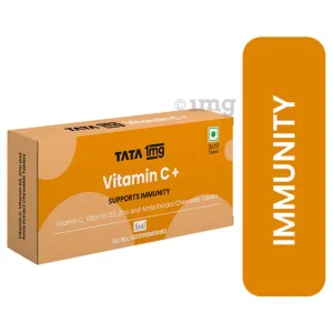 Tata 1mg Vitamin C with Vitamin D3, Zinc and Amla Extract Chewable Veg Tablet