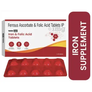 Tata 1mg Iron and Folic Acid Tablet to manage Iron Deficiency, Energy & Pregnancy Health
