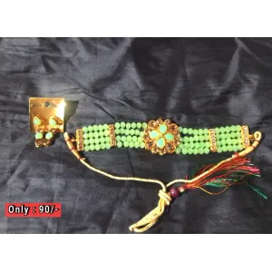 Trendy Chick Har Neckalce with Earring Green


