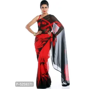 Red Georgette Printed Daily Wear Women Saree With Blouse Piece