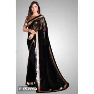Black Sequined Embroidered Saree with Blouse Piece