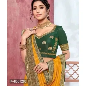 Trendy Pure Vichitra Silk Saree With Heavy Embroidery Work In Lace. And Blouse.