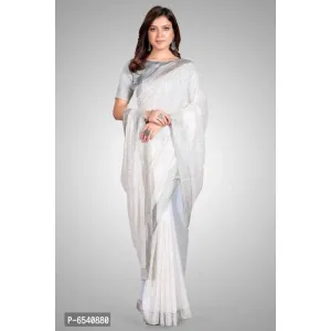 Cream Sequined Embroidered Saree with Blouse Piece