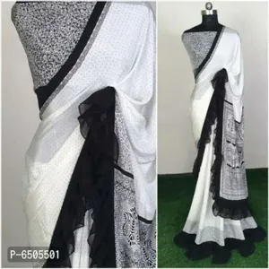 Women Printed Designer Crape Saree With Blouse Piece