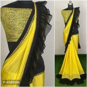 Women Printed Designer Crape Saree With Blouse Piece