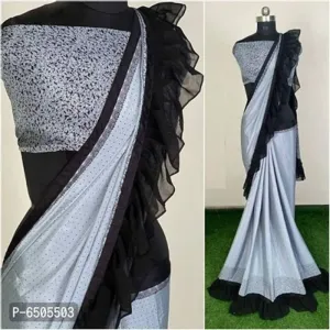 Women Printed Designer Crape Saree With Blouse Piece