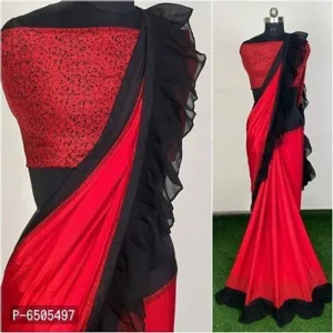 Women Printed Designer Crape Saree With Blouse Piece
