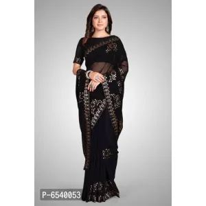 Black Sequined Embroidered Saree with Blouse Piece