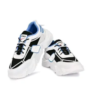 White and blue men solid running shoes 