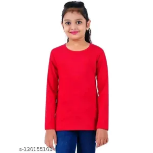 PrintEasy Plain Red Fancy Girls Tshirts
