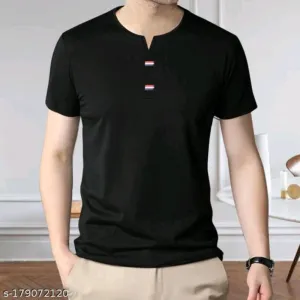 EyeBogler Men's Solid HenleyNeck Black Tshirts