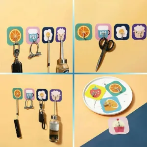 10 Pcs Square Cartoon Print Self Adhesive Hook
