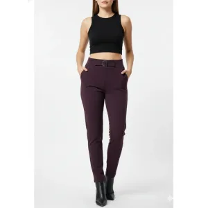 Women's High-Waisted Slim-Fit Trousers with Integrated Belt