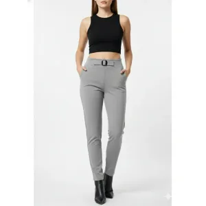 Women's High-Waisted Slim-Fit Trousers with Integrated Belt