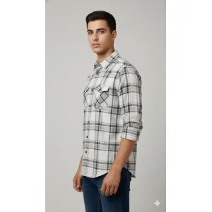 Double Pocket Grey/Teal Check Shirt