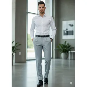 Premium Mens Slim-Fit Formal Trousers Elegant Light Grey