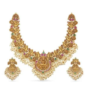 Stylish Design Fancy Pearl Choker Traditional Temple Necklace Jewellery Set for Women 