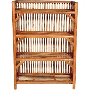 Wooden Bamboo 4-Tier Rack Kitchen Organizer | Shoes & Slippers Rack Books Shelves Planter 