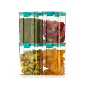 Kitchen Storage Container - 1200 ml Plastic Grocery Container  (Pack of 4, C-GREEN)