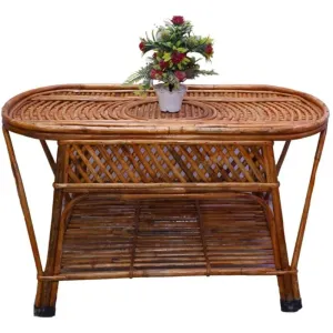 Wood Bamboo Cane Table Coffee Tea Snacks Table for Balcony Office Room Garden