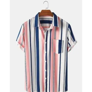 Pink-Blue Striped cotton shirt
