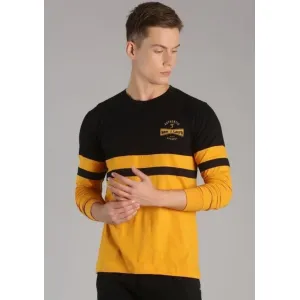 Yellow-black cotton round neck tshirt 