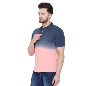 Pink&navy blue ombre pattern shirt