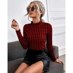 Red checked full sleeves top 